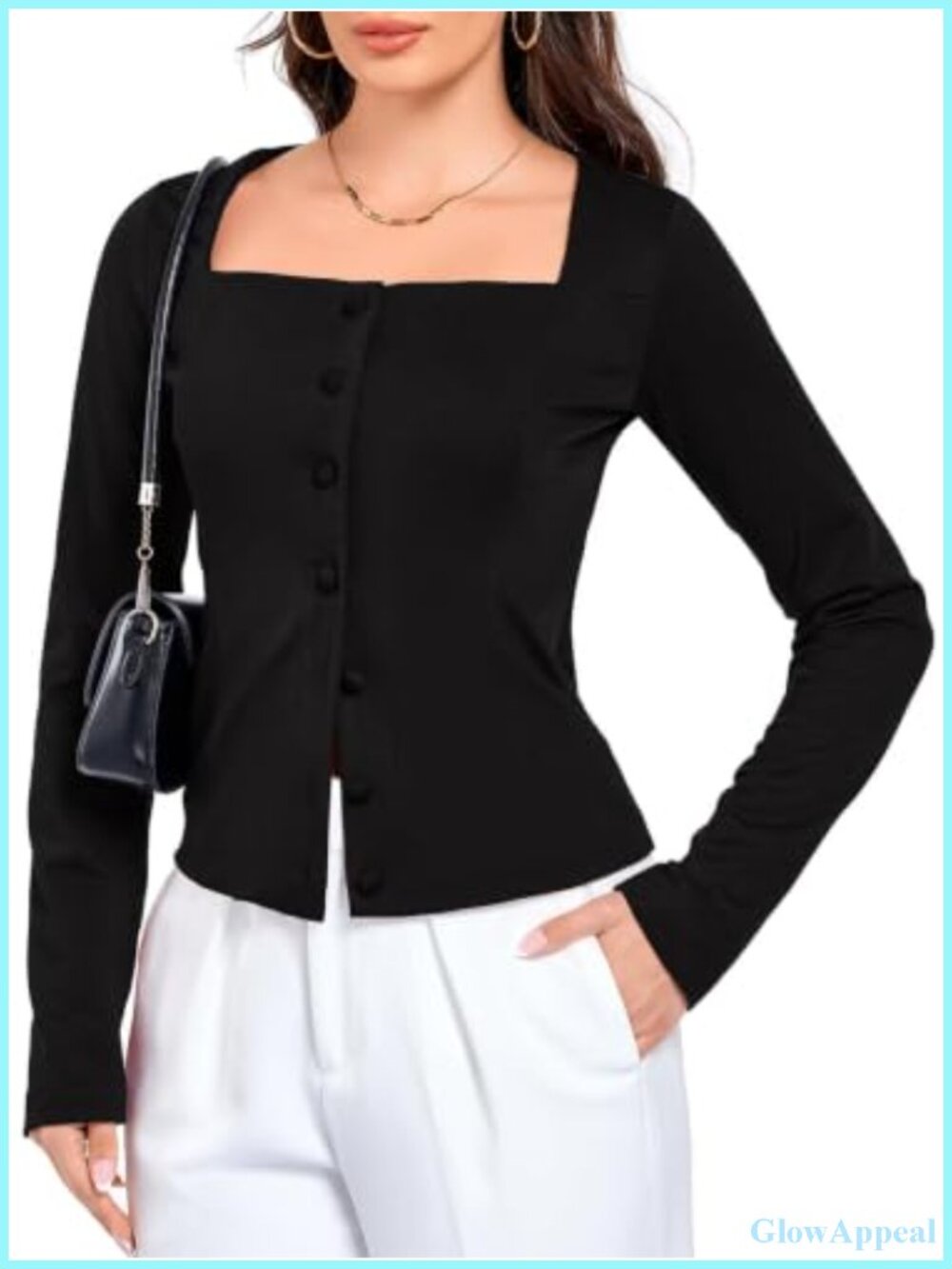 Square Neck Button Up Blazer Long Sleeve Fitted Business Casual Work Jacket